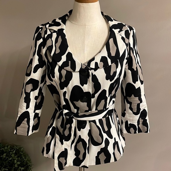 SANDRO SPORTWEAR women’s cheetah print belted knit blazer black white grey Small - Picture 1 of 16